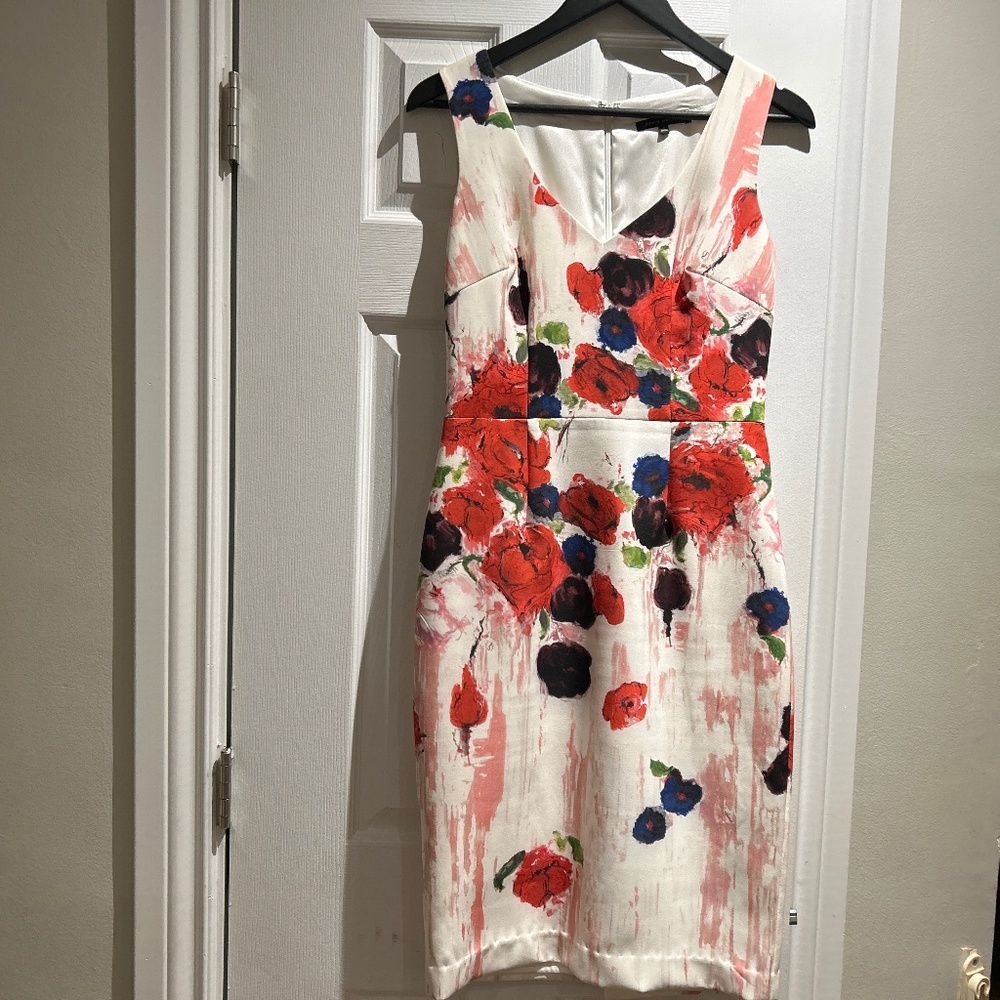 David meister sleeveless floral cocktail dress